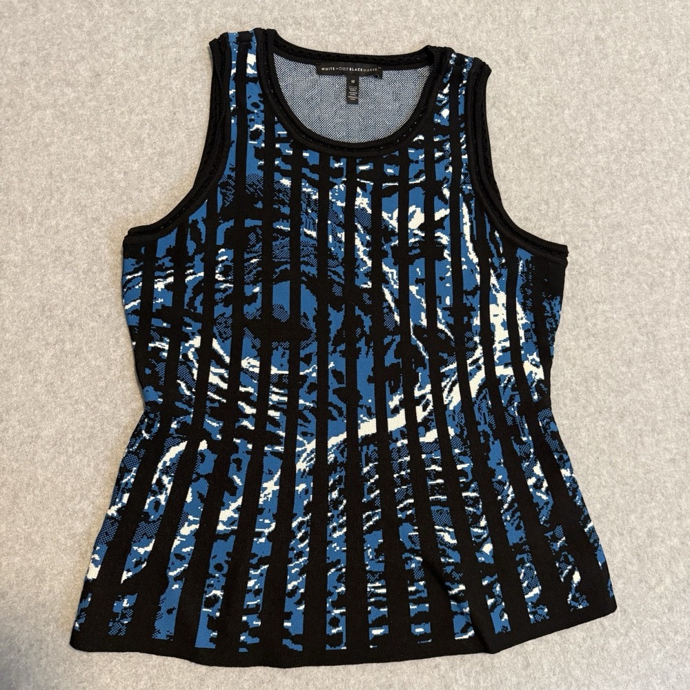 White House Black Market Women's Textured/Rib Knit Sweater Tank Sz M Blue